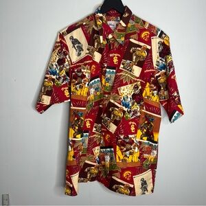 Reyn Spooner USC Trojans Short Sleeve Button Down Shirt Mens Medium Red